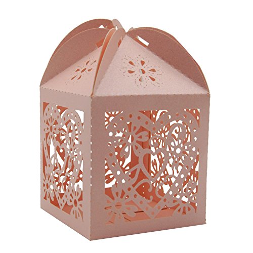 SODIAL(R) 70 Pack Love Heart -Cut Wedding Party Favor Box Candy Bag Chocolate Gift Boxes Bridal Birthday Shower with Ribbons (pink)