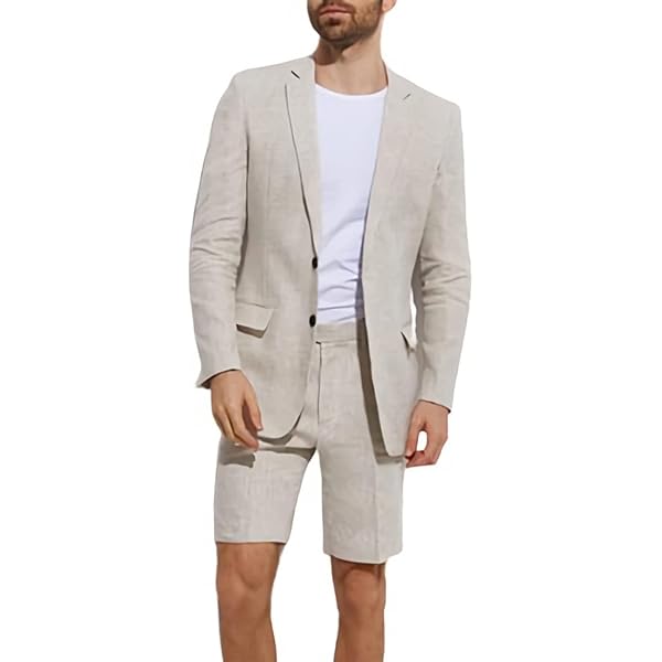 Men Linen Suits Sets for Beach Wedding Slim Fit 2 Piece Groomsmen