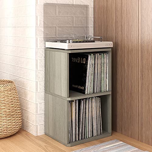 Way Basics Vintage Vinyl Record Cube 2Shelf Storage, Organizer Fits