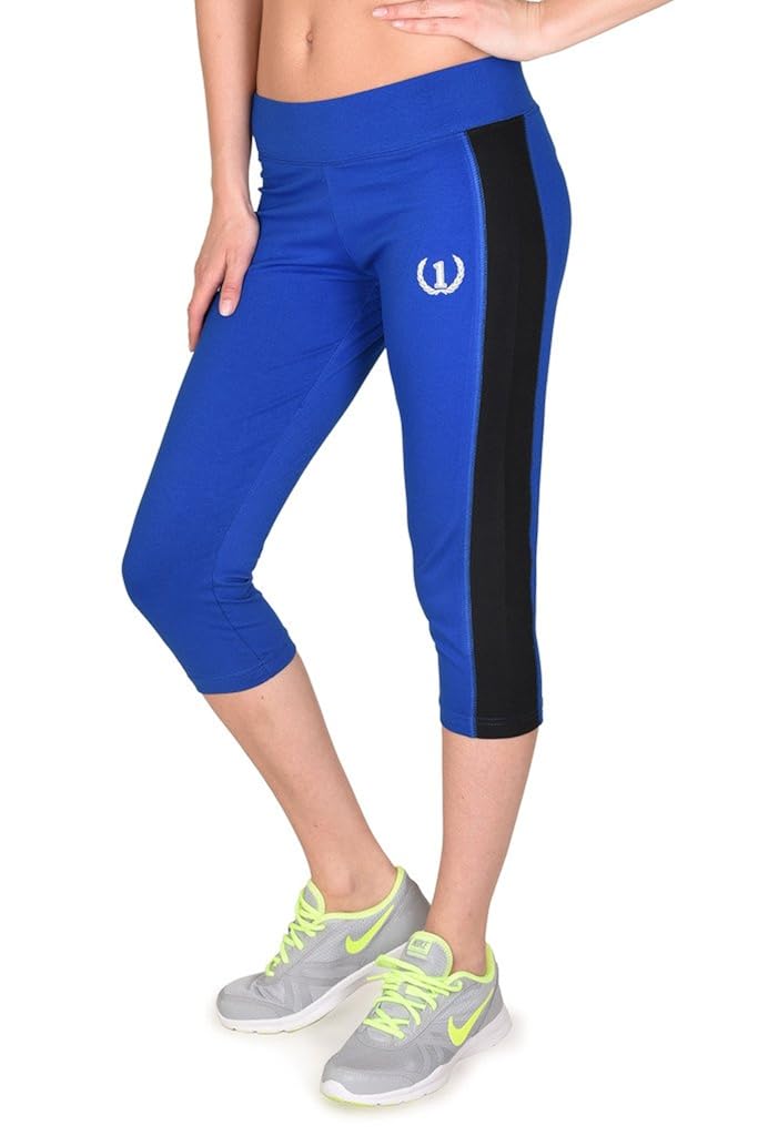 onesport women's cotton spandex jersey blue + black capris(onsp29bb-p)