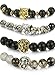 LOLIAS 4 Pcs Lava Rock Bead Bracelet for Men Leopard Lion Bracelet Set Adjustable 8MM Beads,IL