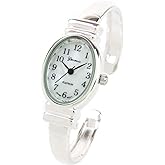 Silver Small Size Oval Face Metal Band Geneva Women's Bangle Cuff Watch