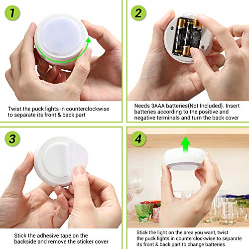 Wireless LED Puck Light, OxyLED RGB Color Changing LED Under Cabinet Lighting Closet Light Battery Powered Night Lights Under Counter Lighting with Remote Control Dimmer & Timing Function (6 Pack) - Thumbnail 4