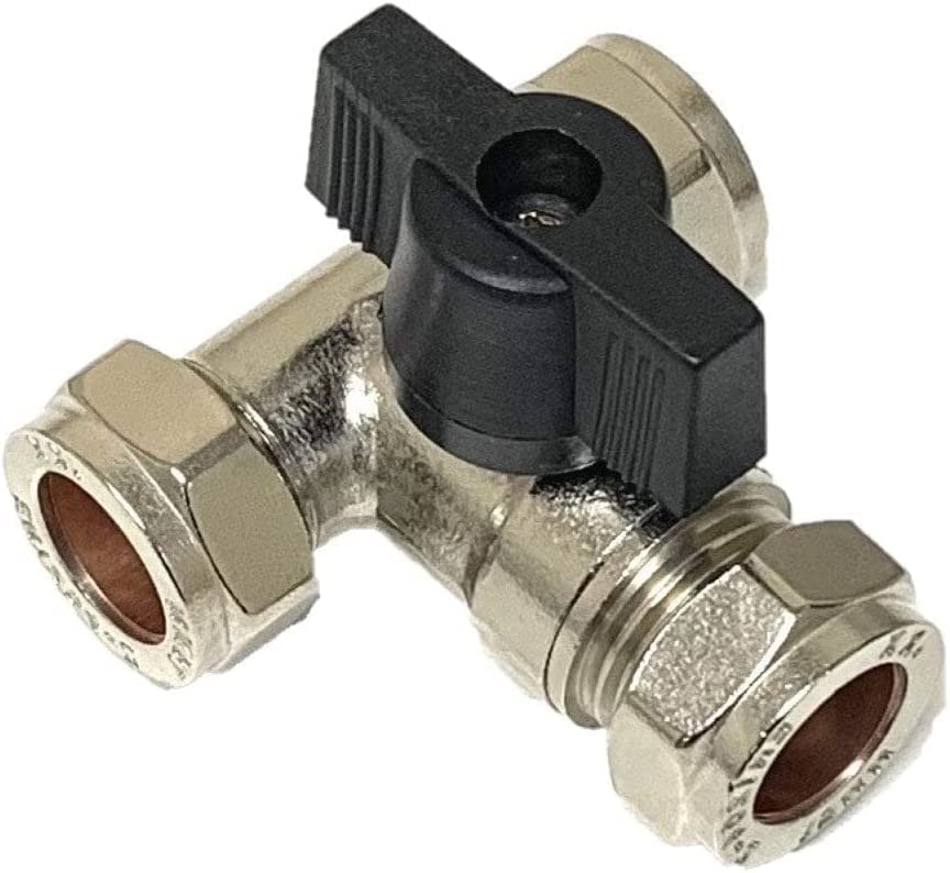 hep® 15mm Large Bore Tee Isolation Valve Chrome Plated Full Flow with Thumb Turn Lever 1/4" Trun