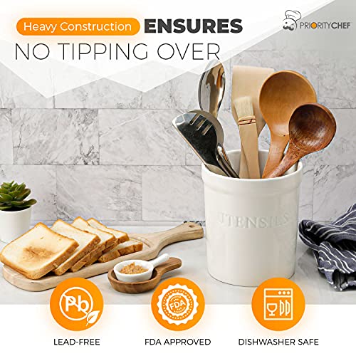 PriorityChef Kitchen Utensil Holder for Countertop, Heavy Ceramic Utensils Caddy, Large Spatula