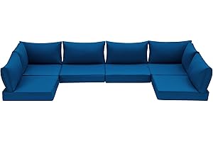 HOMREST Outdoor Replacement Cushions for Patio Furniture,Water-Repellent Sofa Cushion for 6-Seat Rattan Wicker Sectional Patio Conversation Sets,14-Piece Cushions Set for Outdoor Couch-Blue