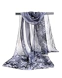 E-Clover Lightweight Chiffon Sheer Scarves: Women's Pretty Rose Print Scarf