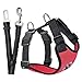 Nasus Dog Car Harness Plus Connector Strap, Adjustable Double Breathable Mesh Fabric Vest Harness with Safety Seatbelt in Vehicle for Dogs Road Trip Daily Walks (Small, Red)