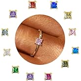 CANDYFANCY Birthstone Rings for Women Stackable Ring Dainty Gold Plated Square CZ Emerald Green Gemstone Ring for Mom Engagement Wedding Promise Rings Jewelry Gift For Birthday Anniversary Jewelry