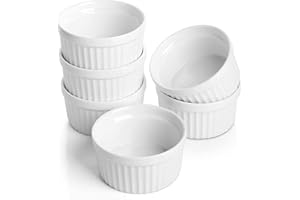 Samsle 6 oz Ramekins Set of 6, Porcelain Ramekins Dishes for Creme Brulee,Souffle, Lava Cakes, Pudding, Custard Cups for Baki