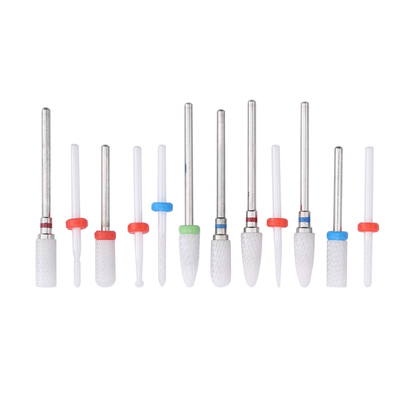 12pcs Ceramic Nail Drill Bits Set, Small Round Design Ceramic Drill Bit, Milling Cutter Drill Bit, Ceramic and Stainless Steel for Removing Dead Skin, Nail Art