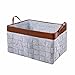 Premium Felt Woven Storage Basket with Leather Trim and Handles | Foldable Box, Durable & Thick Felt, Large Standing Container For Laundry, Bathroom, Baby Toys, Magazines, Food, Closet & More