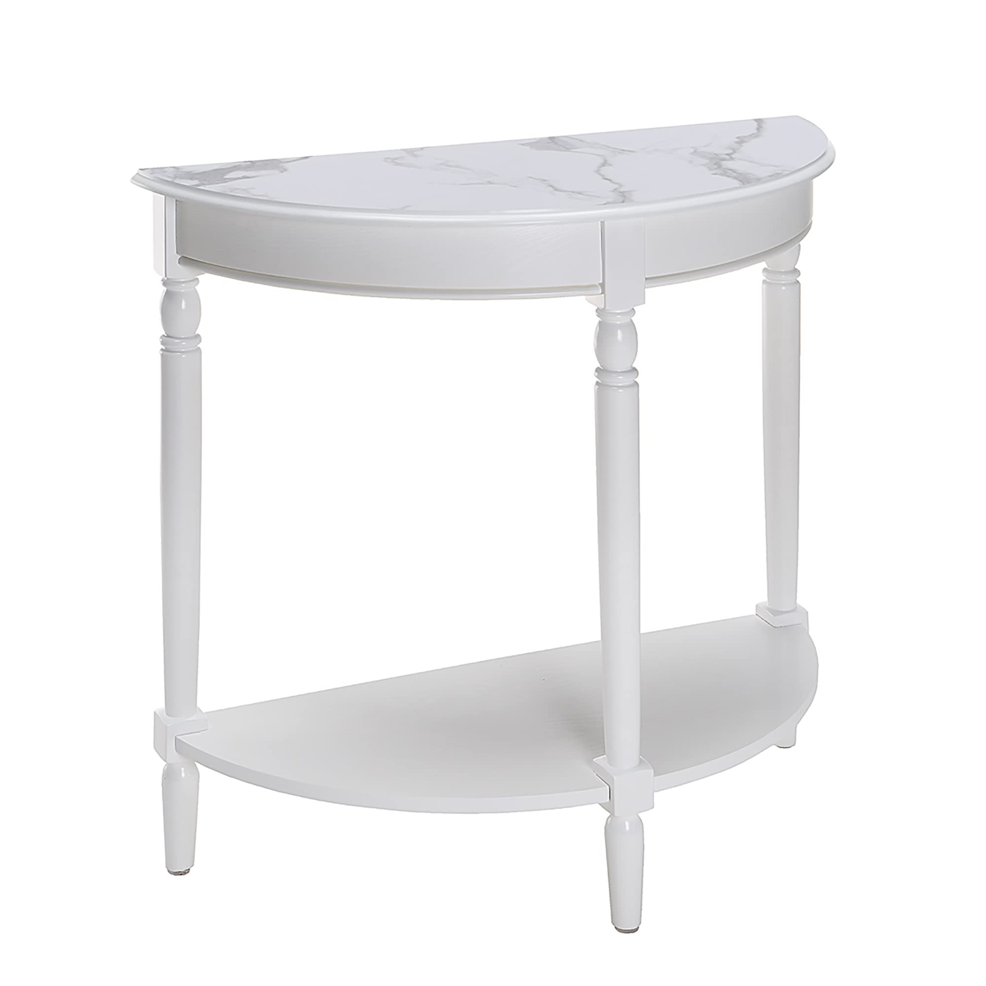 Convenience Concepts French Country Half-Round Entryway Table with Shelf, White Faux Marble/White Image