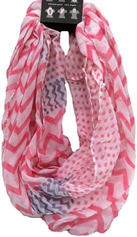 Chevron and Polka Dots Lightweight Double Loop Infinity Scarf - Assorted Colors (Pink w/Gray)