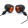 BLUERICE Universal Motorcycle Turn Signals Bullet Blinker Indicator Lights Amber Lamp Light for Sportster Cruiser Bobber Chopper Harley Honda Yamaha Kawasaki Suzuki BMW (1 PAIR) (BLACK)