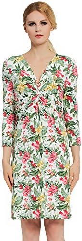 Verlina Women's Bright Hawaiian Floral Pattern Twisted Waist A-Line Dress LG
