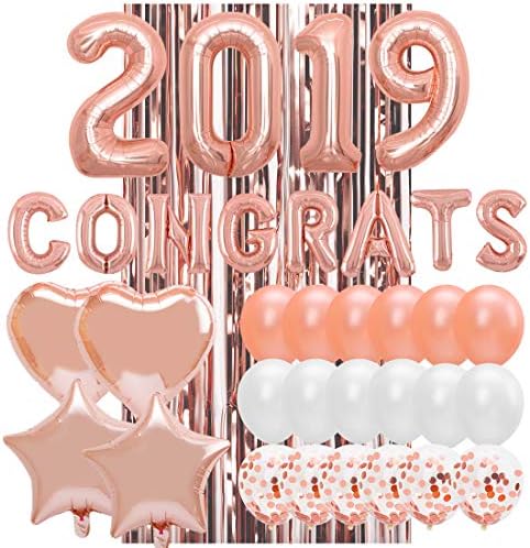 2019 Rose Gold Confetti Balloons Kit - 38Pieces - Large 32 Inch 2019 Balloons - Graduations Party Supplies 2019 - Graduation Decorations