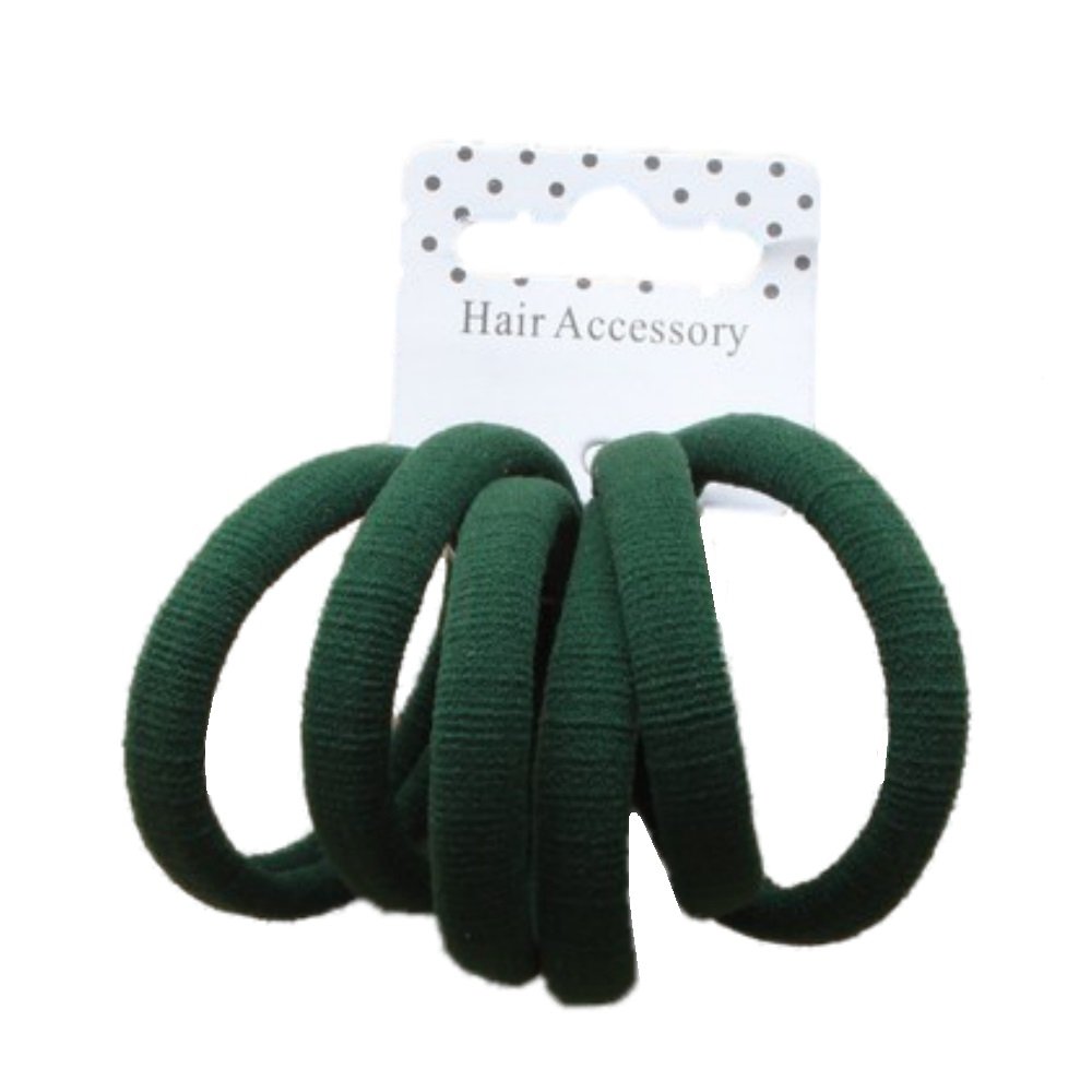 Set of 6 Bottle Green Soft Jersey Endless Hair Elastics Bobbles Bands