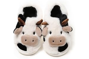 PLMOKN Cow Slippers For Women Indoor And Outdoor Mens House Cute Fuzzy Keep Warm Animal Cloud Slides