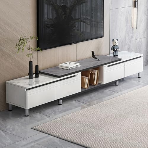 Vabches Mueble para TV de 2 Niveles para Televisores de hasta 75 Pulgadas Centro de Entretenimiento para TV Mueble con cajones Repisas Laterales Ajustables Resistente (Modelo Mejorado 220 cm)