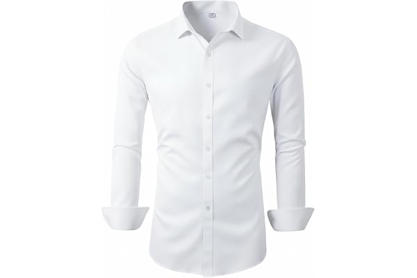 Beninos Men's Dress Shirts Solid Long Sleeve Texture Formal Shirt Business Casual Button Down Shirts