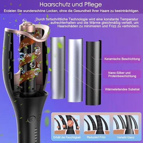 BUJIYI Automatic Curling Iron, Large Curls, with 4 Adjustable Temperatures, Quick Heating, Long-Lasting Hairstyle, Black