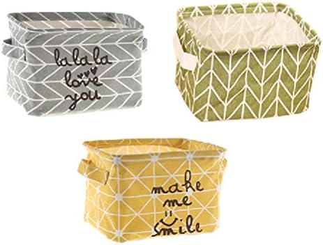 Lannu Pack 3 Canvas Storage Bins Basket Organizers Foldable Fabric Cotton Linen Blend Storage baskets Bin for Makeup, Book, Baby Toy,Small