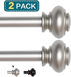 Window Treatment Drapery Rods With Nickel Urn Finials, 2 Pack of 3/4 Inch Diameter Decorative Window Curtain Rod Length From 28 to 48-Inch, Nickel 2 Pack