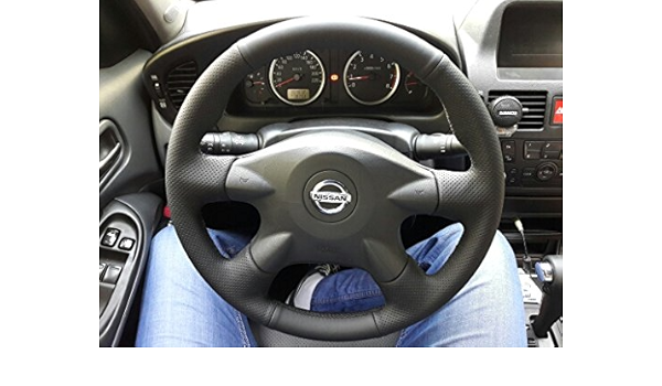 Negro Funda para volante de piel auténtica para Nissan Almera ...