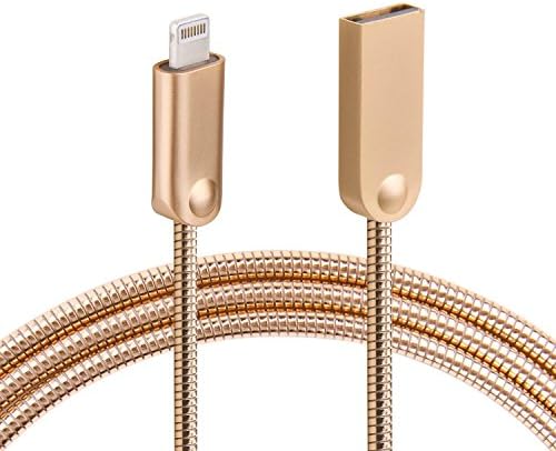 【New Arrival】iPhone Charger Metal Durable iPhone Charging Cable, Lightning Metal Spring Cord Sync Data Cable for iPhone 7 Plus 6S 6 Plus SE 5S 5C, iPad Mini, iPad Pro Air , iPod - 3ft/1m (Gold)
