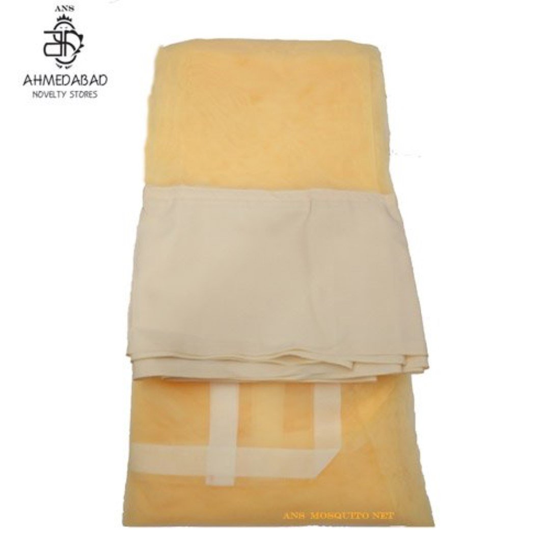 Ans Premium Cream Square King Size Mosquito Net - HighlyQuality HDPE Nylon, Heavy-Duty, 6x6.5 FT - Four Poster Net for Double Bed for Bed and Floor with Bottom Border