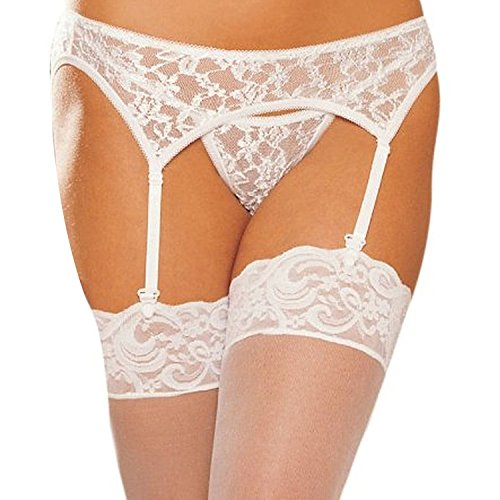 Sealike Sexy Lace Stockings with Garter Belt G-String Lingerie Set for Women with Stylus (White)