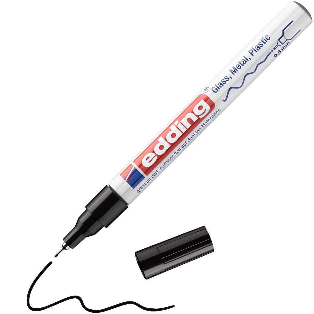 edding 780 gloss paint marker - black - pack of 1 paint marker - extra-fine round nib 0.8 mm - paint pen for glass, pebbles, wood, plastic, paper - waterproof, high coverage