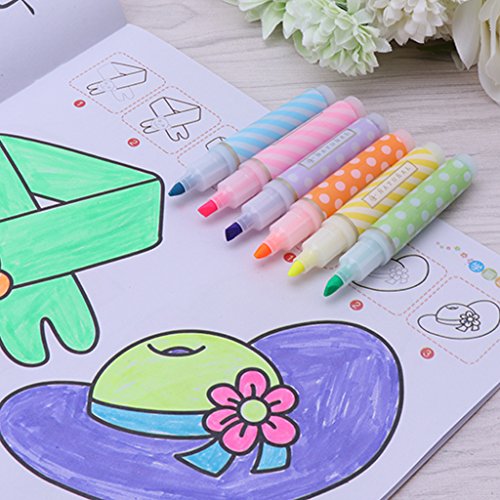 Susada Highlighter Pen 6pcs Mini Dots Striped Highlighter Fluorescent Pen Marker Painting Drawing Pens
