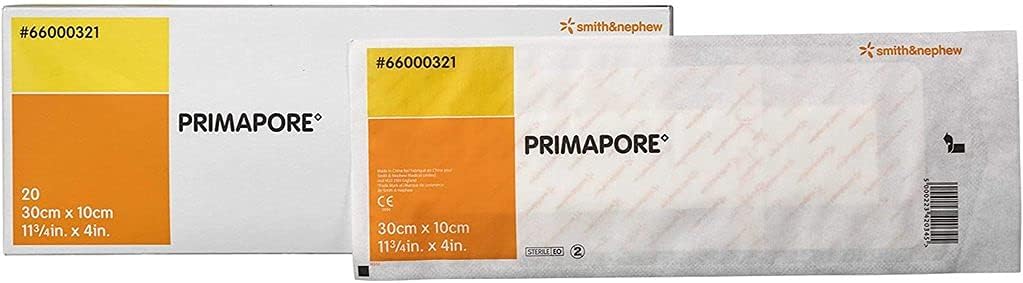 Photo 1 of Smith & Nephew Adhesive Dressing Primapore 4 X 11.75 Polyester Rectangle Tan Sterile (#66000321, Sold Per Pack) by Primapore