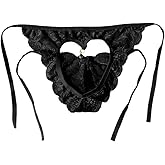 ChiaoLezhee Mens Heart Cut-Out Sissy Panties, Floral Lace Pendant Pearl, Sexy Femboy Lingerie, Low Rise One Size for 26-36