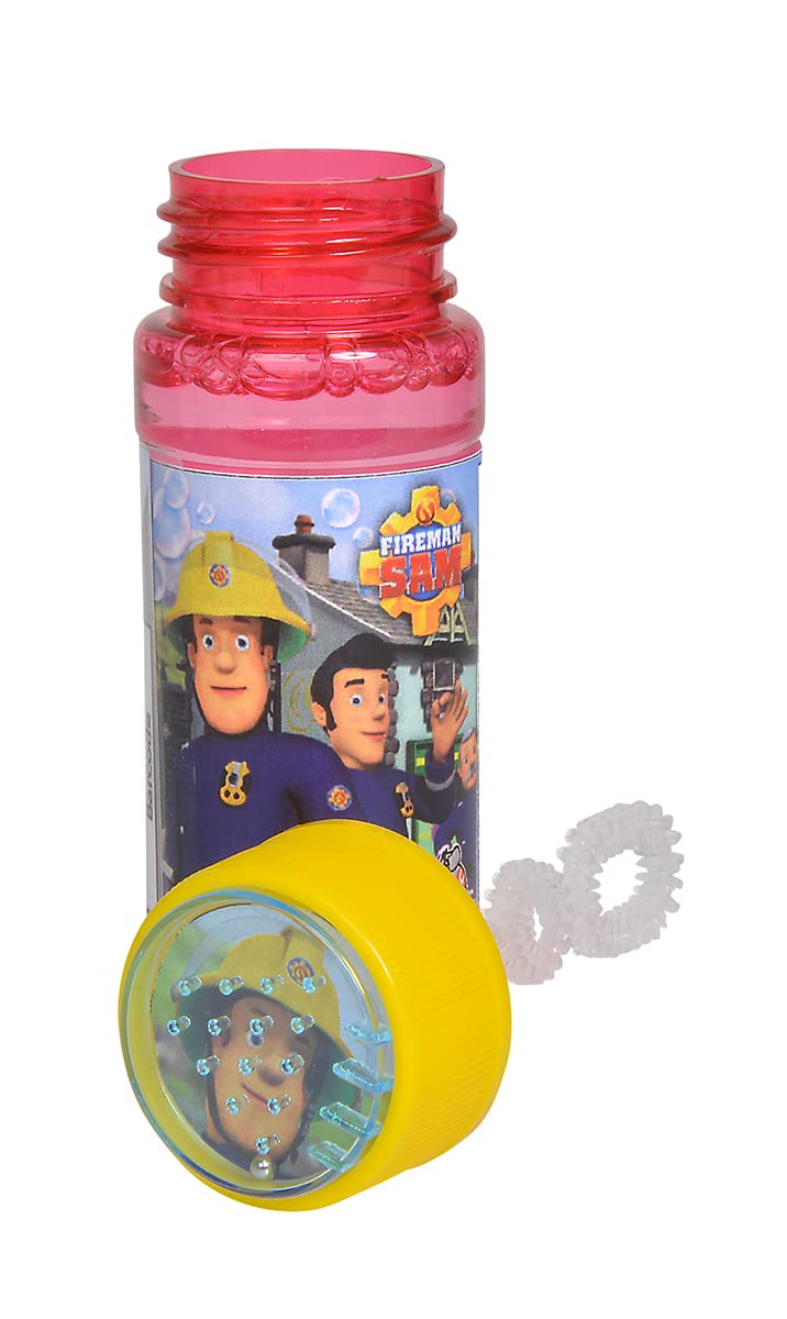 Simba 109252405 Fireman Sam Soap Bubbles Bottle, 3 Assorted Designs, Only One Item Delivered, 60 ml Lye, Puzzle Game in Lid, from 3 Years