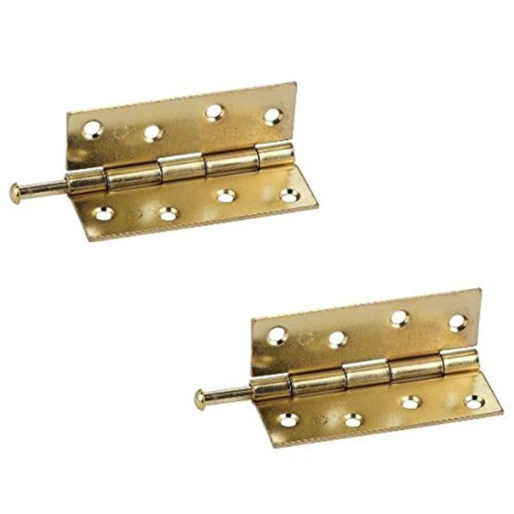 Merriway BH03837 (2 Pcs) 100mm (4 inch) EB Steel Loose Pin Narrow Utility Hinges, 100 mm Brass Plated - Pack of 2 Pieces