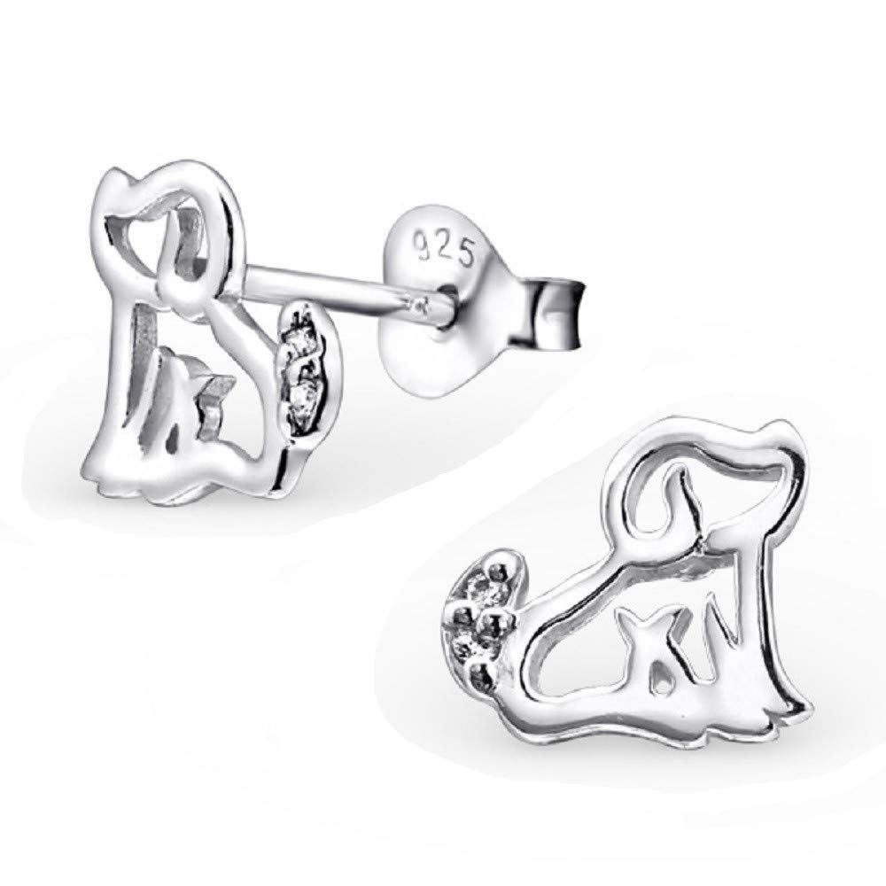 925 Sterling Silver Dog Stud Earrings for Women & Girls – Cute Animal Puppy Pet Jewellery Gift Boxed