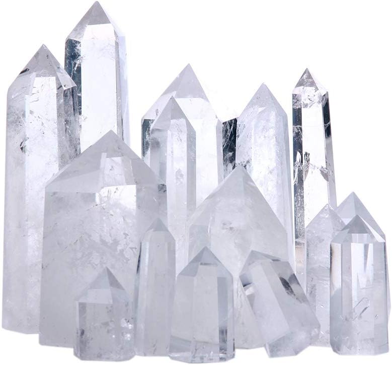Tree Jewelry Natural Rock Crystal Point 6 Faceted Clear Quartz Crystal Wand, 1/2 Pound for Healing, Reiki, Grids, Figurine Specimen Displays