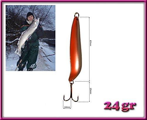 Salmon, trout, pike 24g silver red spoon lure, spinner bait, fishing bait, spinner for any water for professional fisherman!!!