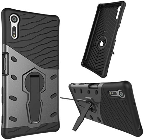 MuTouNiao Sony Xperia XZ/XZS Case, Cell Phone Case Silicone &amp; Plastic PC 2 in 1 360°Rotating Stand with Lanyard Hole Shockproof Back Case Cover for Sony Xperia XZ/XZS - Black