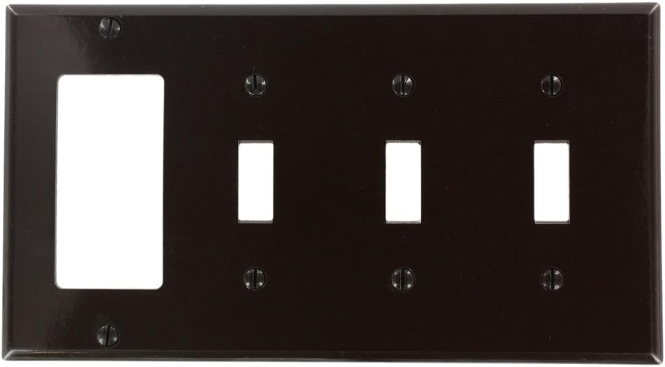Leviton P326 4-Gang 3-Toggle 1-Decora/GFCI Device Combination Wallplate, Brown