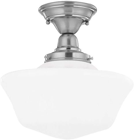 12 Inch Satin Nickel Schoolhouse Semi Flushmount Ceiling Light