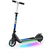 LINGTENG Electric Scooter for Kids Age 6-10, Kick-Start Boost Scooter with Adjustable Speed and Height, Flash Wheel & Deck Lights
