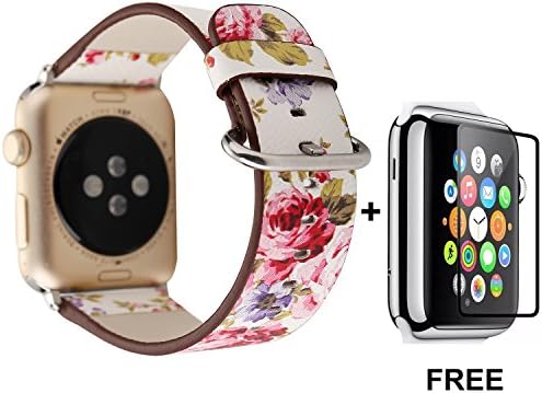 Bands For Apple Watch With Free Tempered Glass Screen Protector 42mm/44mm, Jimbird Soft PU Leather Replacement Strap Wrist Band for Women Nike+, Series 1/2/3/4 (Protector just fit 42mm)