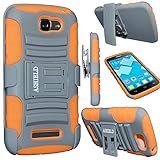 ASHIELD Ultra Shock&Drop-Proof Army-Grade Protective Hard Rugged Hybrid Slim Defender Case and Holster for For Alcatel OneTouch Icon Pop/ Alcatel One Touch Fierce 2 7040T /T Mobile /MetroPCS, POP ICON A564C /Straight Talk /TracFone (Black)- Extremly Dual layer Case with 360 Degrees Swivel Ring Kickstand and Rugged Holster (Orange+Gray)