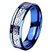 QUEENWISH 6mm/8mm Blue Tungsten Carbide Ring Celtic Dragon Blue Carbon Fibre Inlay Mens Wedding Band Comfort Fit