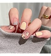 YOSOMK Cute Press on Nails Short Yellow Square Fake Nails Full Cover Glossy Stick on Nails with F...