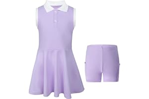 SPFASZEIV Girls Tennis Dress Kids Polo Golf Dress with Separate Shorts Pockets Sleeveless Toddler Tennis Outfit 5-15 Years